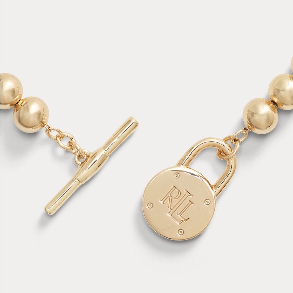 Ralph Lauren Gold Beaded Lock Toggle Necklace - Picture 2 of 3